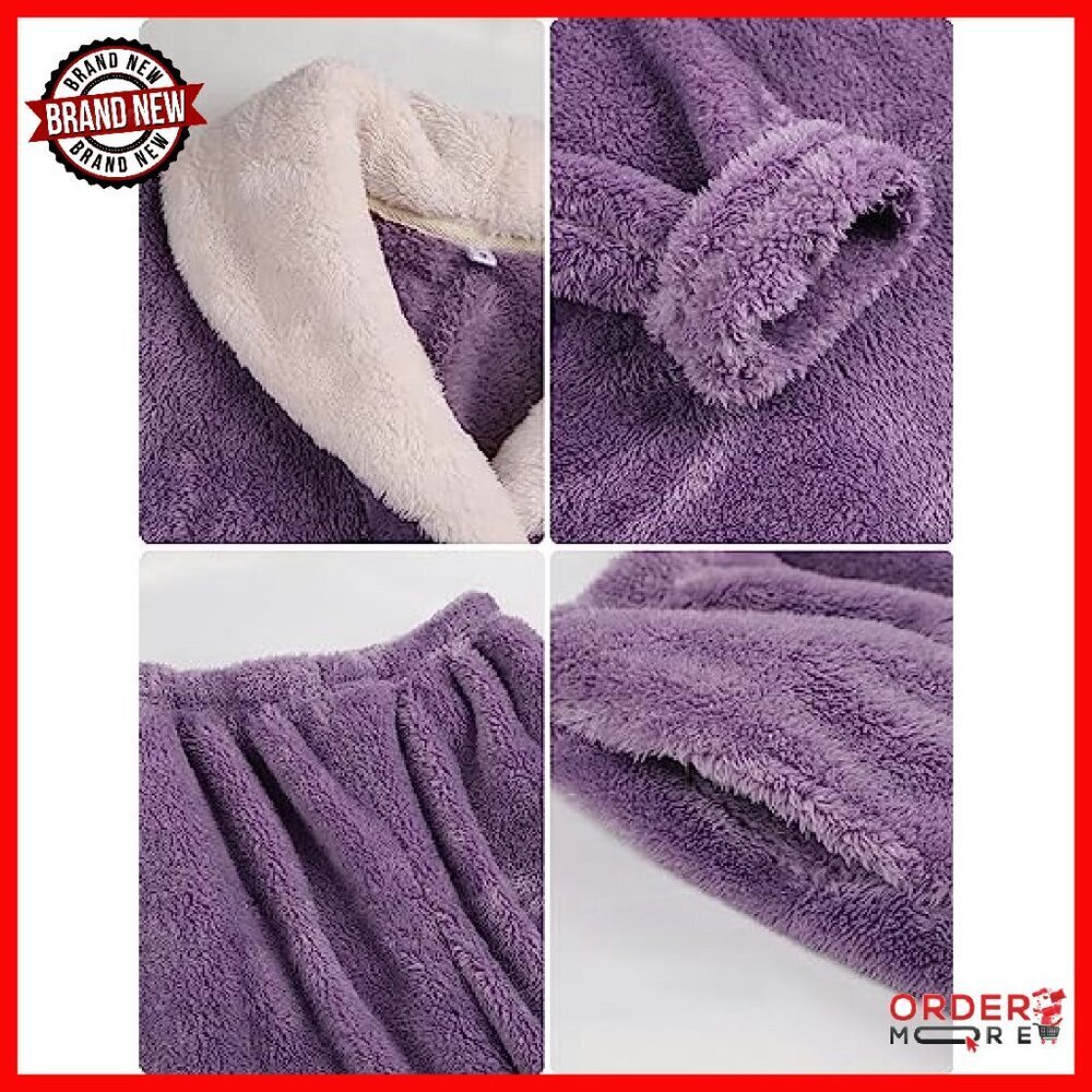 Fleece Pajama Set Women's Long Sleeve Pullover Jogger Pants Lounge Wear - Picture 7 of 8